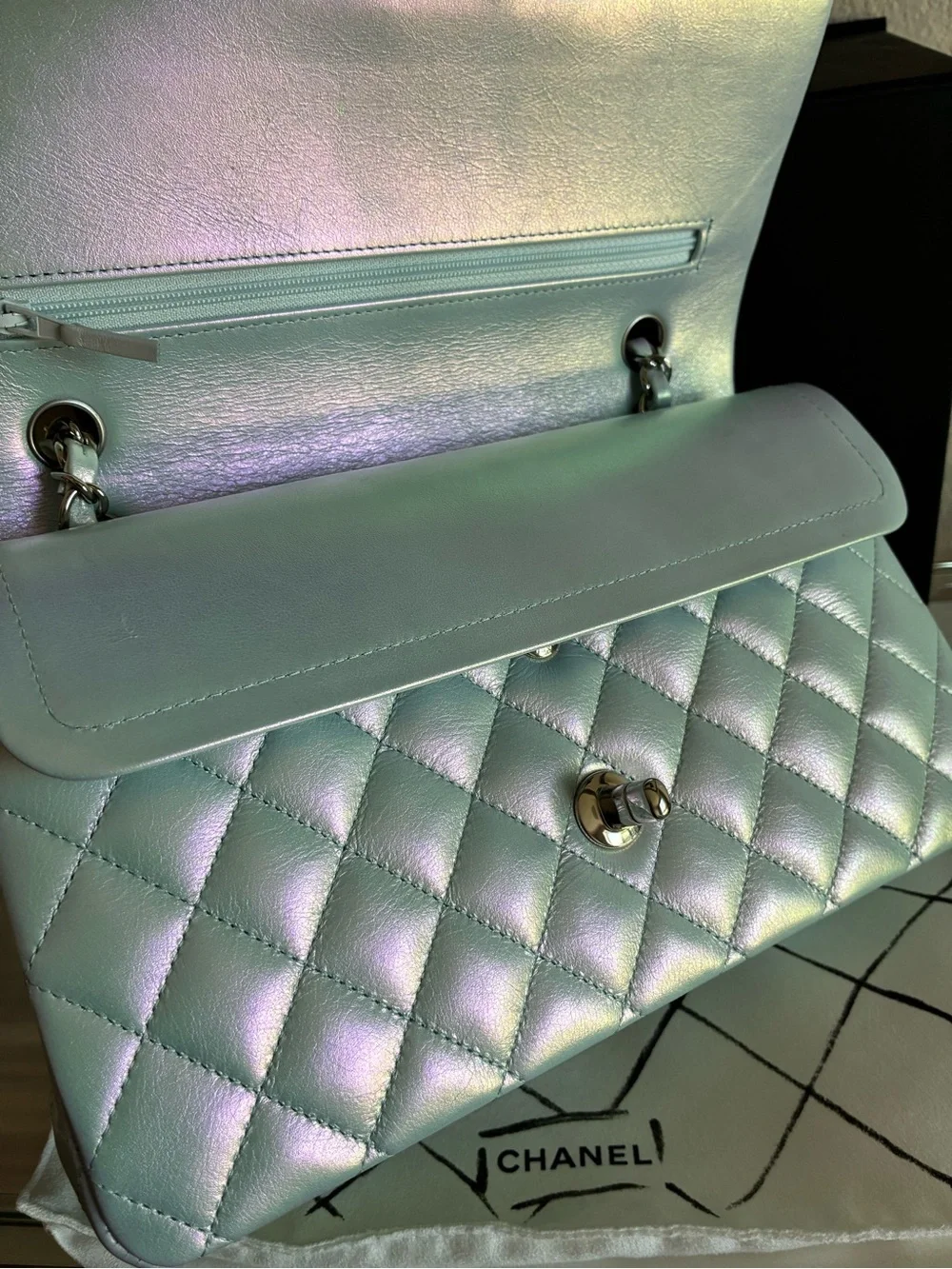 CHANEL Classic Flap Medium Quilted Shoulder Bag Iridescent Ice - RARE